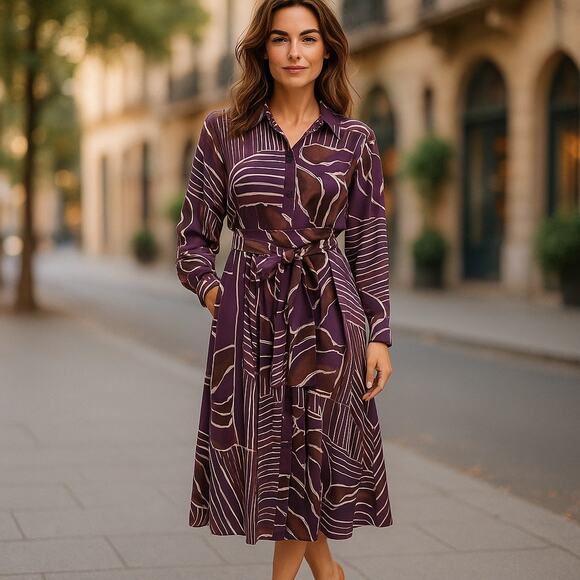 DO By Dee Ocleppo Women’s Printed Belted Long Sleeve Midi Dress Nordstrom - Picture 1 of 7
